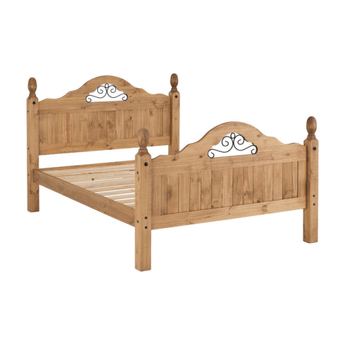 Corona Scroll 4FT6 Bed High Foot End - Distressed Waxed Pine